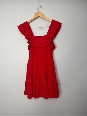 NWT Entro Red Ruffle Sleeve Square Neck Mini Dress Size Small